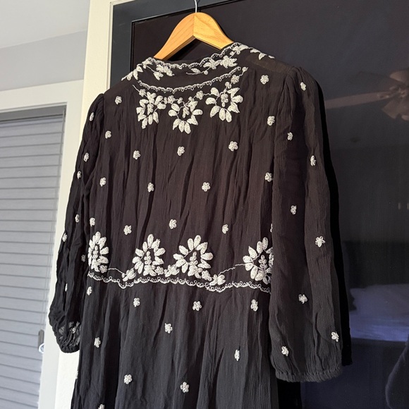 Free People Embroidered Fable midi dress in black with white floral embroidery. - Picture 6 of 6